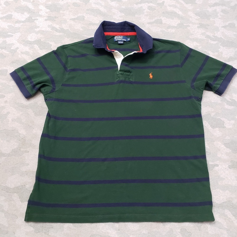 Polo Ralph Lauren Polo Shirt Mens XL Green Short Sleeve Striped Preppy Academia